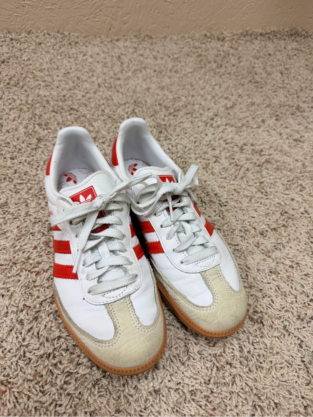 adidas White Leather Sneakers with Red Stripes - Picture 2 of 7